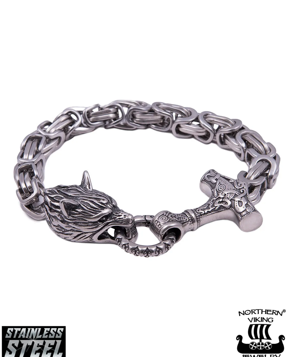 Sale Byzantine Thor's Hammer Wolf Head rannekoru - Teräs Korut