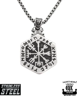 Sale Hexagonal Vegvisir kaulakoru - Teräs Korut