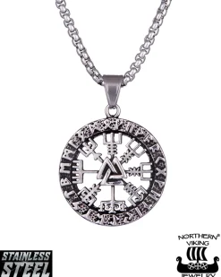 Vegvisir Valknut kaulakoru - Teräs Korut